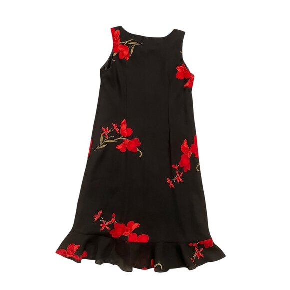 Vintage Jessica Howard Floral Ruffle Slip Mini Dress Black Red 8 Petite Romantic - Picture 2 of 8
